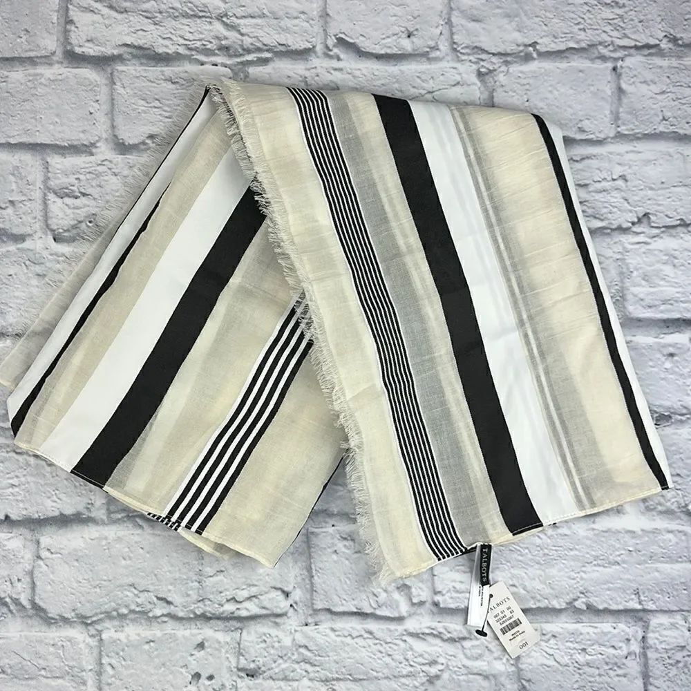 Talbots Ivory and Black Striped Scarf NWT